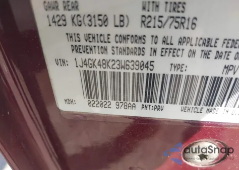 2003 Jeep Liberty Sport/Freedom from USA, damaged, VIN 1J4GK48K23W639045